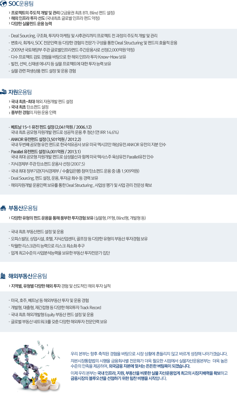 실물자산운용본부 팀 설명